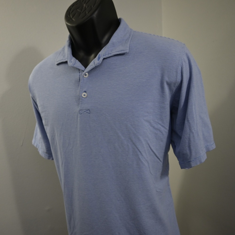 B. Draddy Golf Polo Mens Large Blue Striped Pima Cotton Stretch Short Sleeve